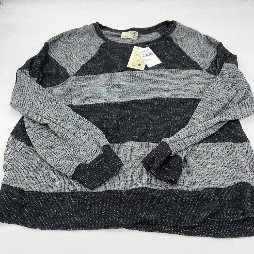 Everleigh Black/Grey Color Block Stripe Sweater XL NWT